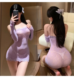 FEE ET MOI - Sleeved Strapless Sheer Mesh Bodycon Dress (Light Purple)